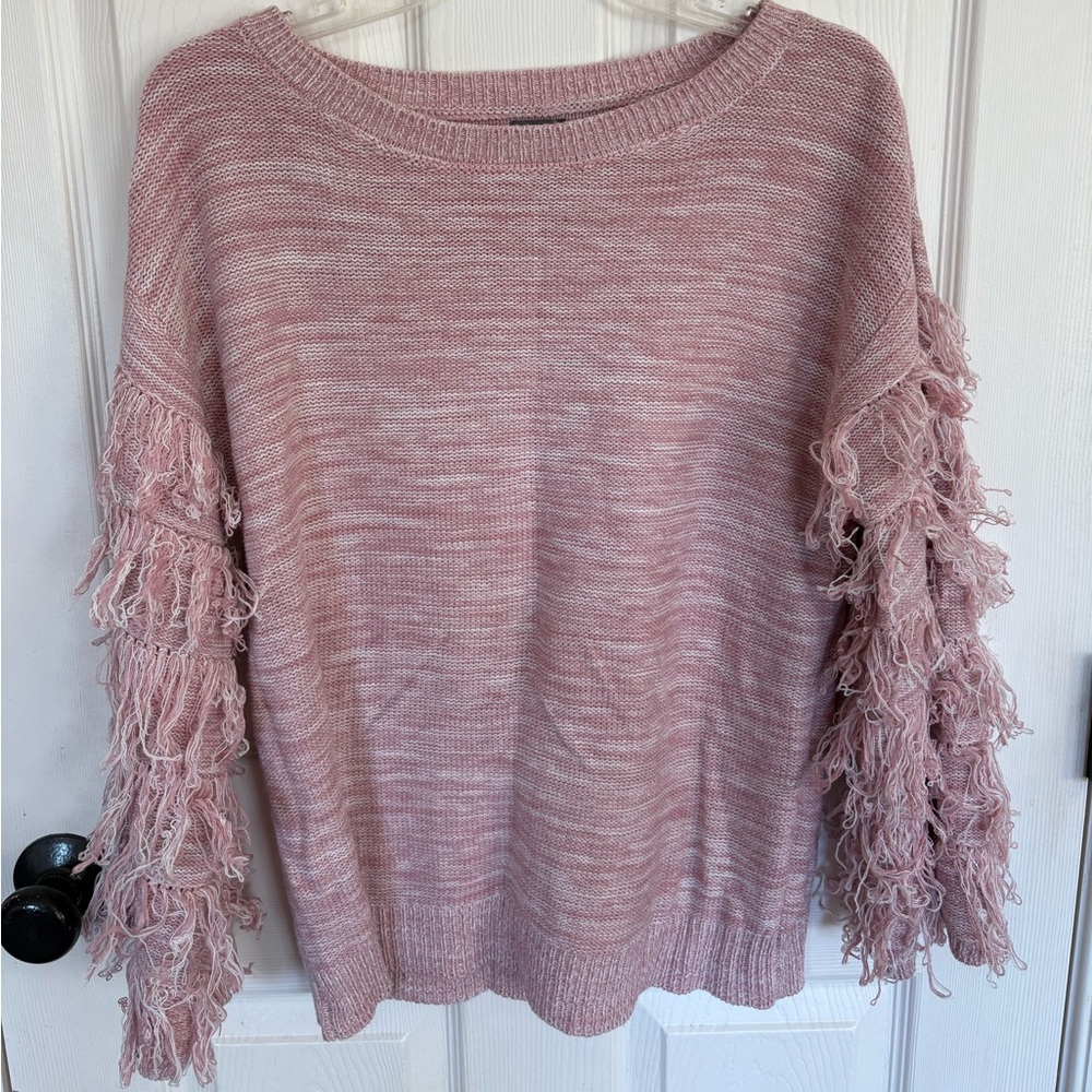Pink Fringe Sleeve Sweater